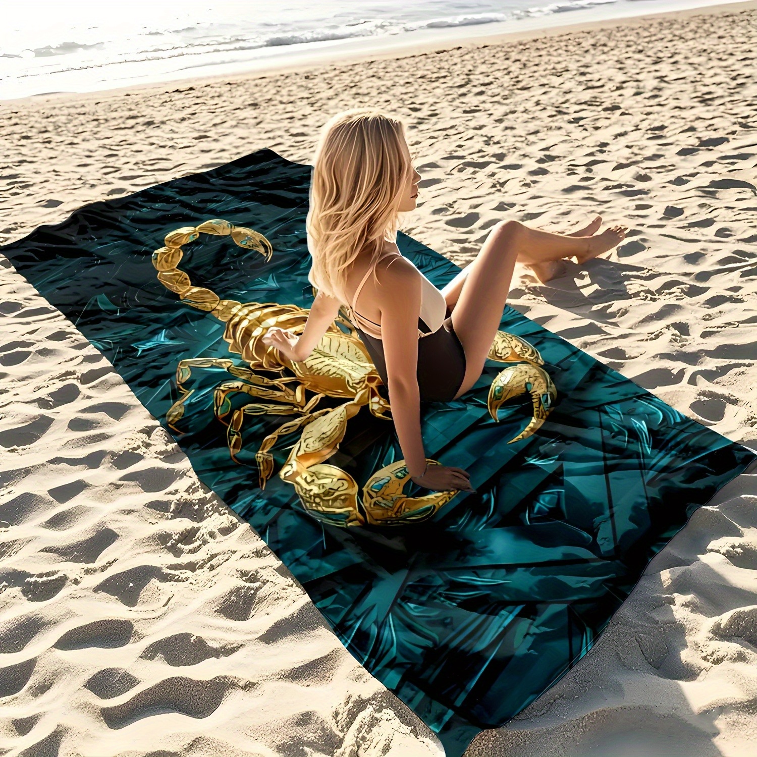 1-Pack Golden Scorpion Beach Towel: Stylish, Comfortable For Beach Fun Large Quick-Drying Polyester Beach Towel, Sand And, Lightweight And Comfortable_voghion.com