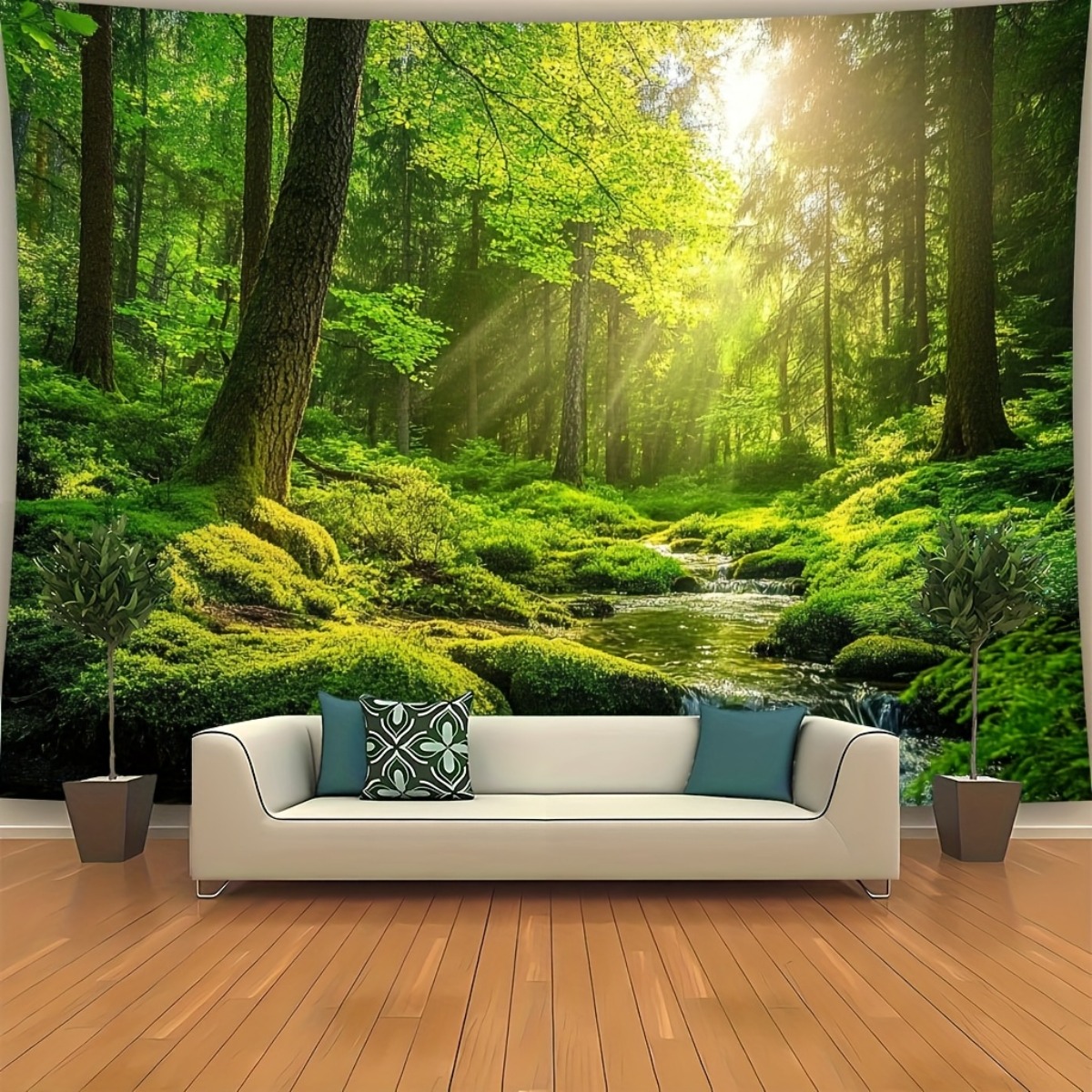 1pc Large 2D Flat Forest Valley Tapestry Wall Hanging Realistic Woodland Mural Durable Indoor Outdoor Nature Backdrop For Weddings Parties Decor_voghion.com