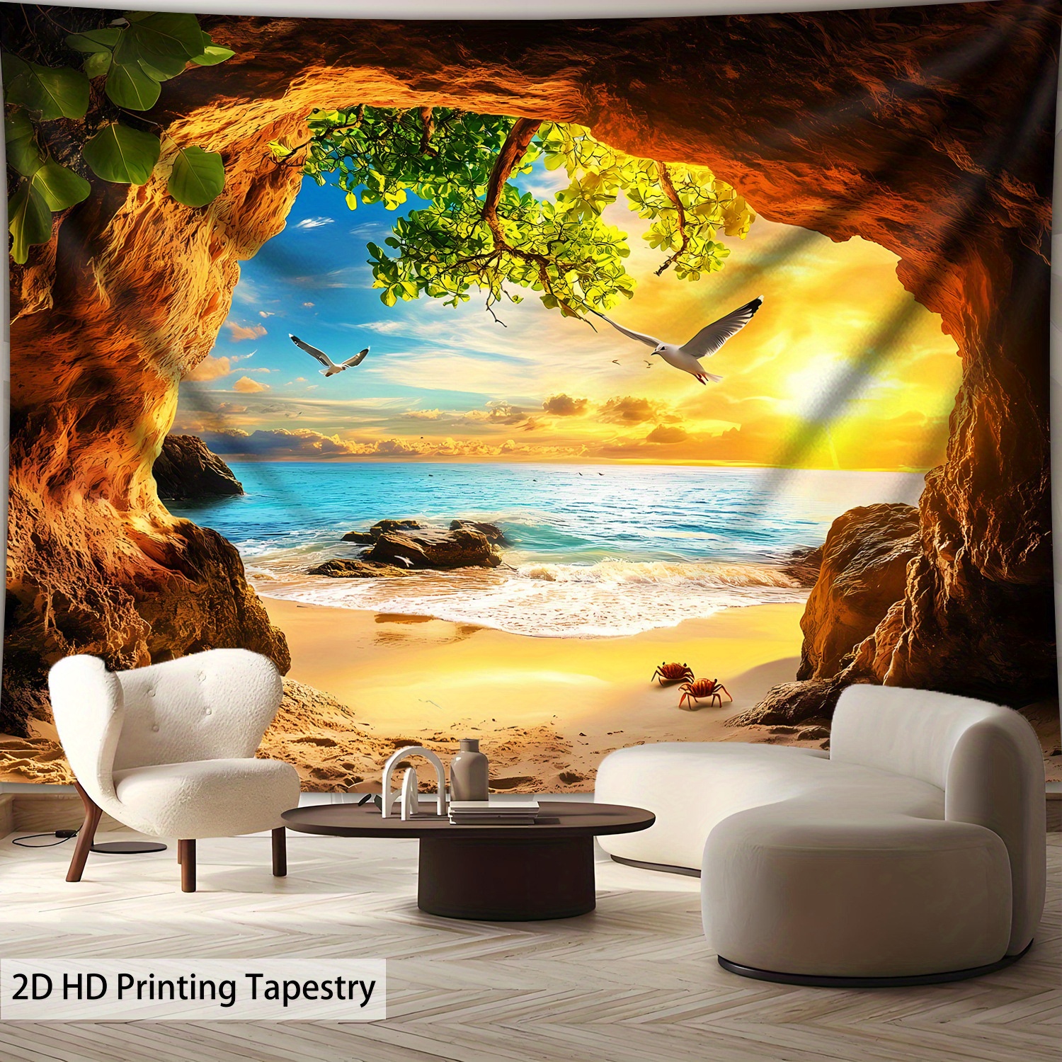 2D Flat Ultra Large Rock Cave Seaside Landscape Aesthetics Tapestry High Definition Print Birthday Gift Home Decoration With Free Hanging Clips_voghion.com
