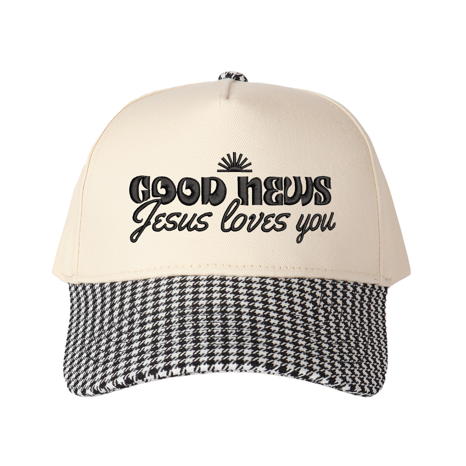 Good News Jesus Loves You Embroidered Trucker Hat product details
