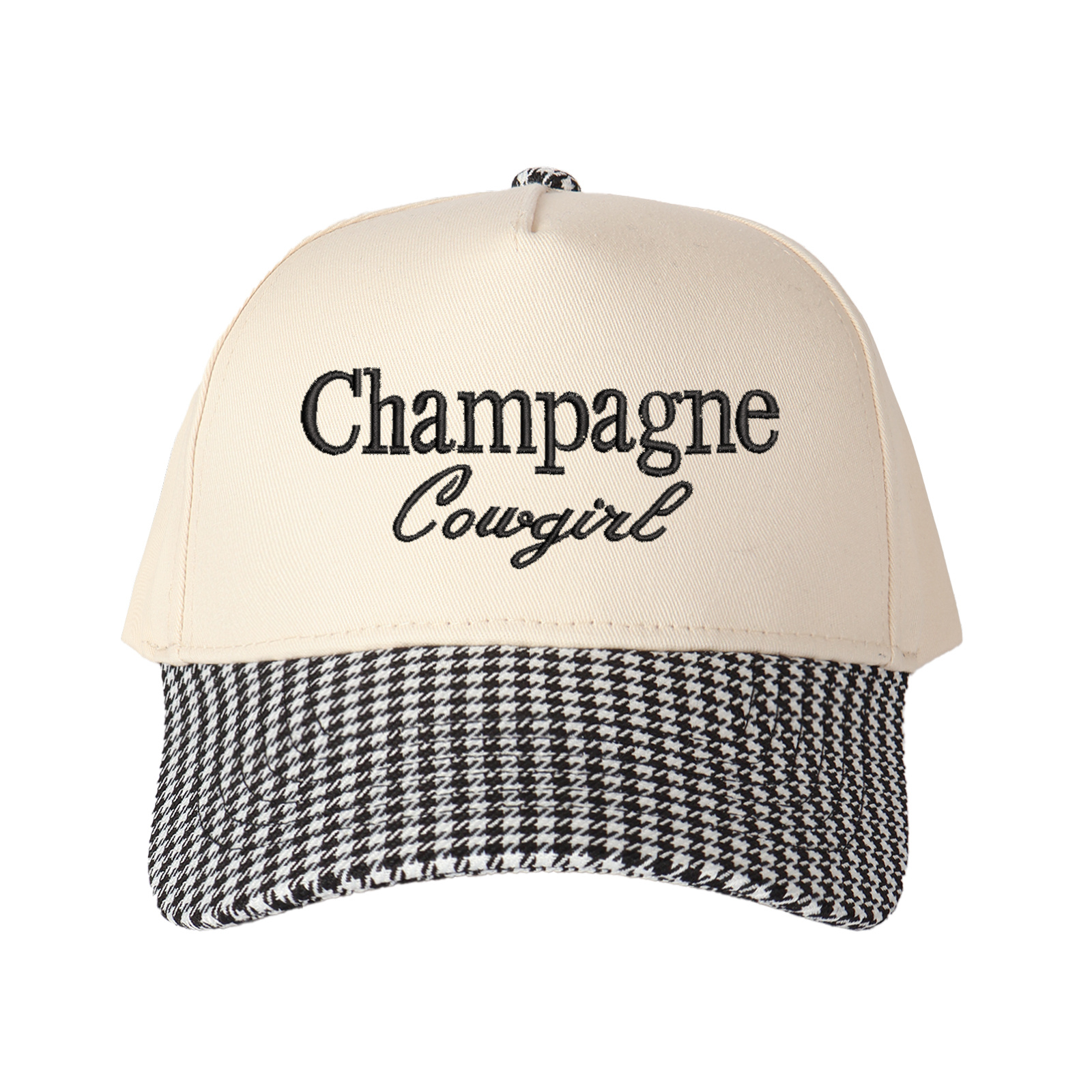 Champagne Cowgirl Embroidered Trucker Hat product details