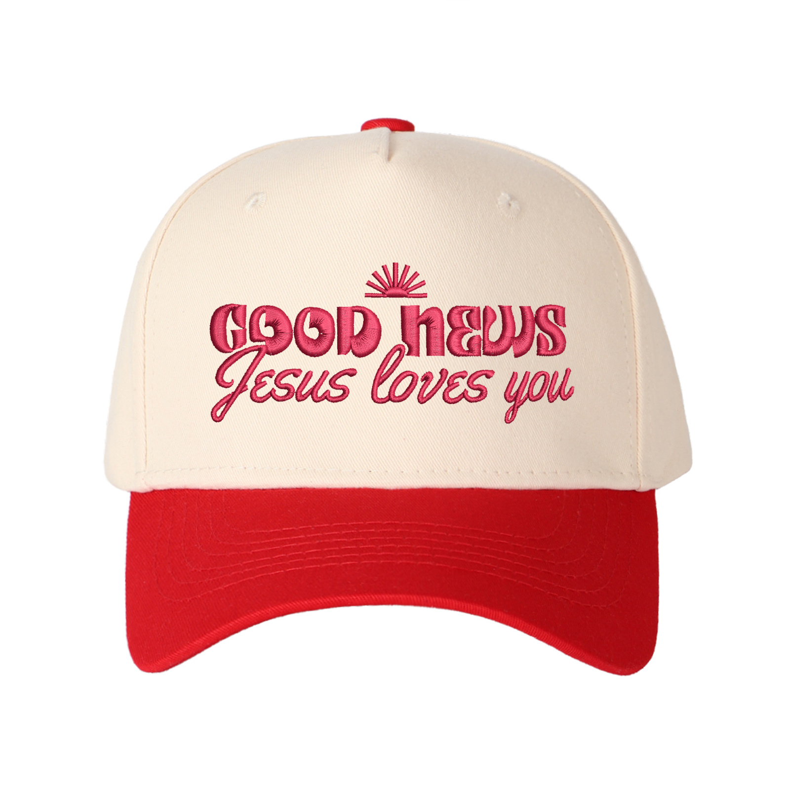 Good News Jesus Loves You Embroidered Trucker Hat product details