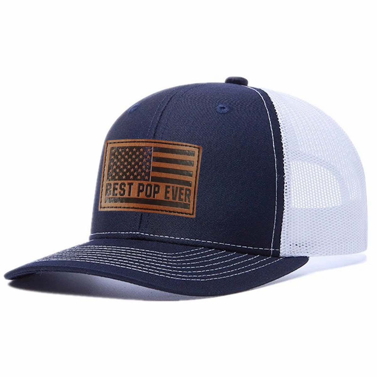 Best Pop Ever Leather Patch Trucker Hat product details