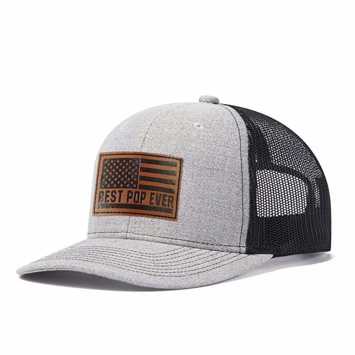 Best Pop Ever Leather Patch Trucker Hat product details