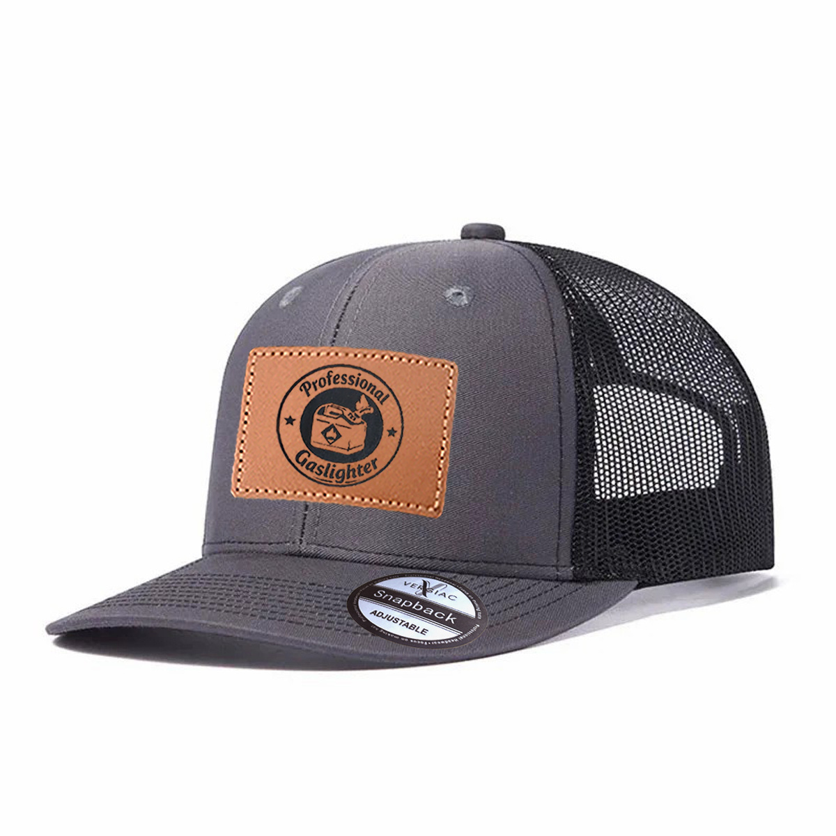 Professional Gaslighter Leather Patch Trucker Hat product details
