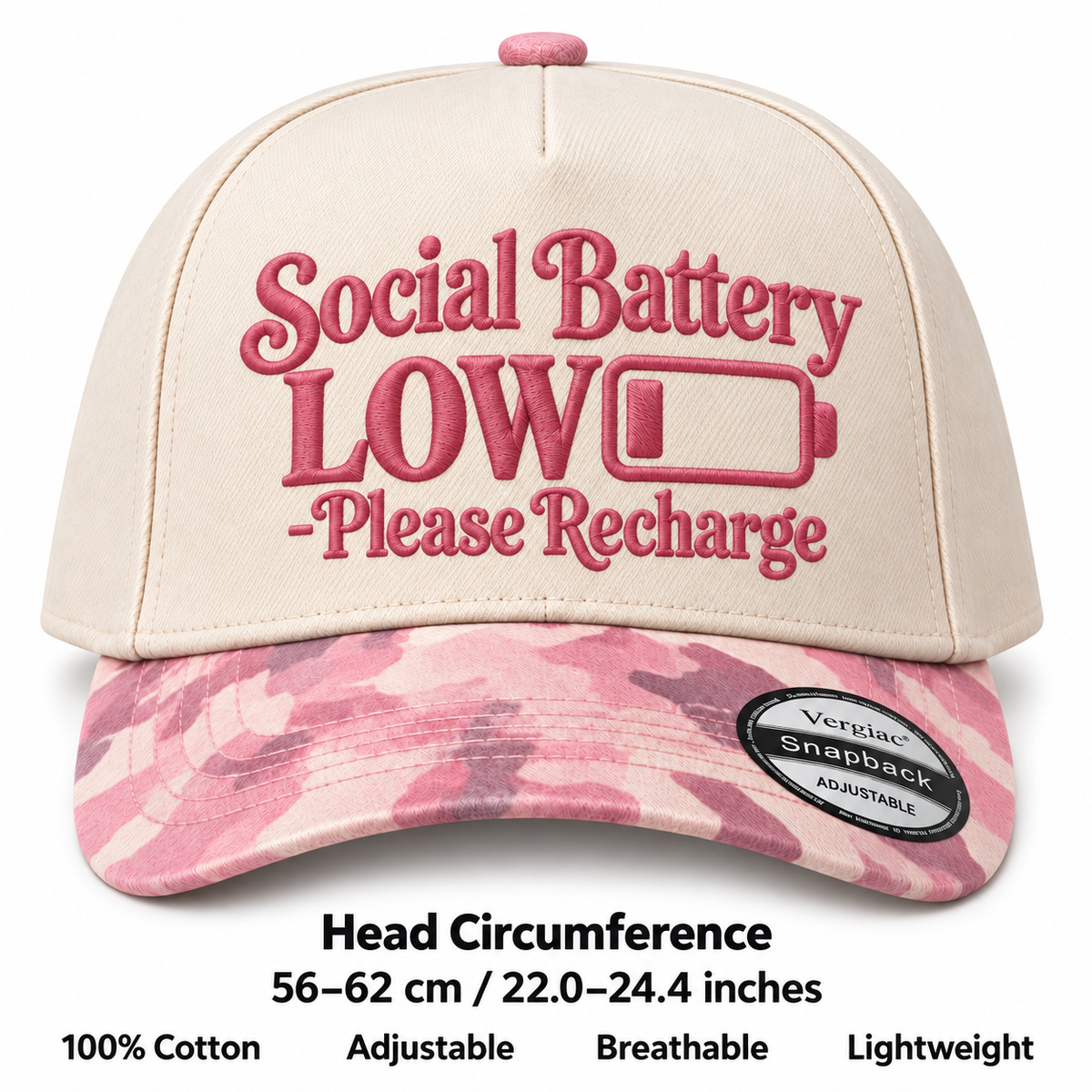 Social Battery Low Please Recharge Battery Graphic 5-Panel Trucker Hat product details