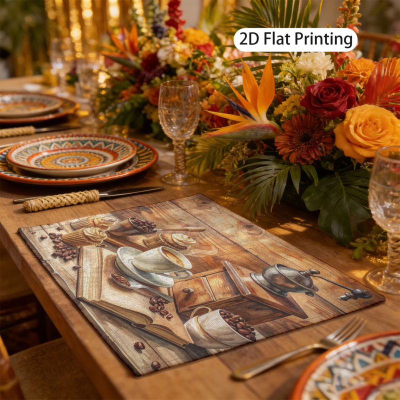 Of 4 Coffee-Themed Placemats, Measuring 30X45Cm, Perfect For Decorating Your Kitchen Dining Table, Ideal For Breakfast And Afternoon Tea_voghion.com