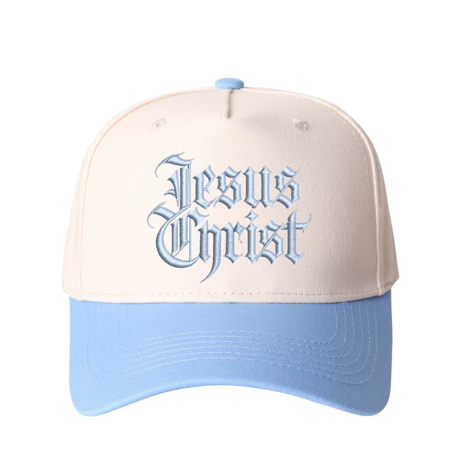 Gothic-style "Jesus Christ" Lettering Embroidered Trucker Hat product details