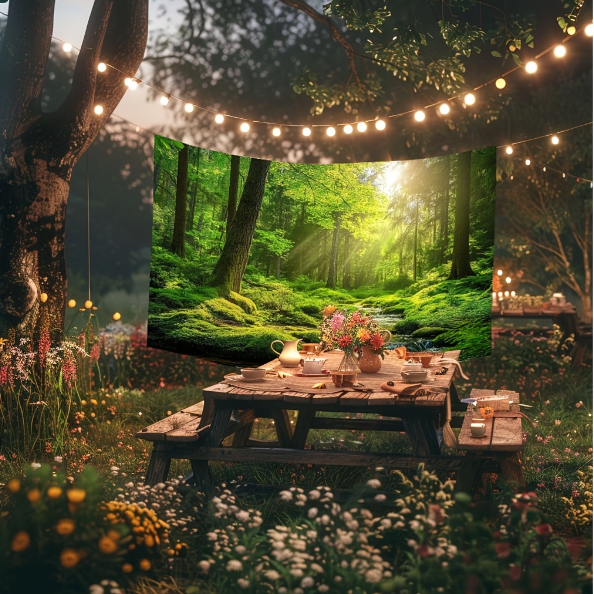 1pc Large 2D Flat Forest Valley Tapestry Wall Hanging Realistic Woodland Mural Durable Indoor Outdoor Nature Backdrop For Weddings Parties Decor_voghion.com