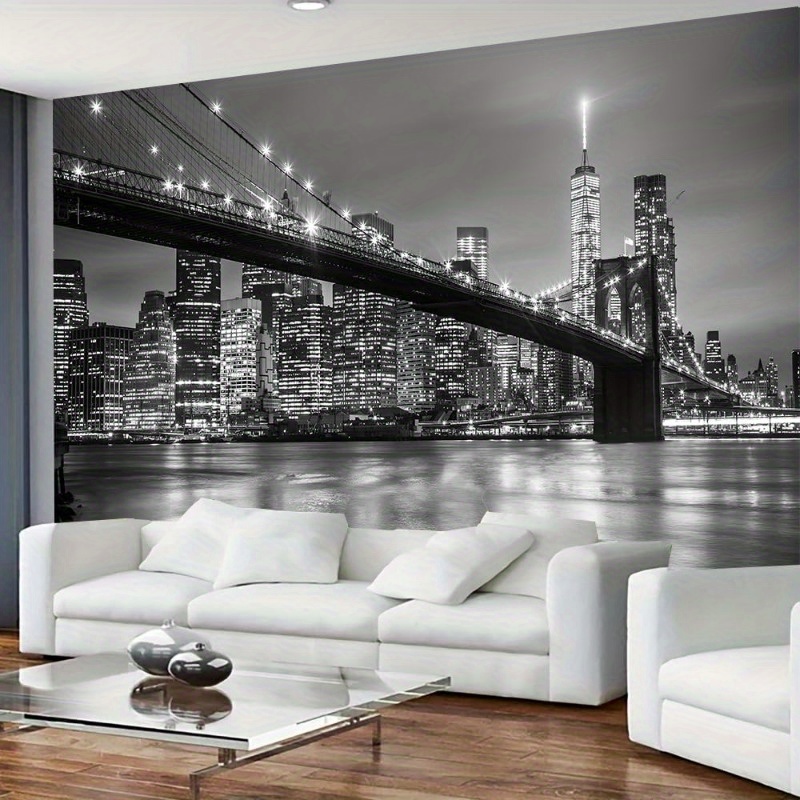 FENDROM 1pc Modern Tapestry New York Manhattan Brooklyn Bridge Night River View Famous City Wall Hanging Decor For Bedroom Living Room Dormitory_voghion.com