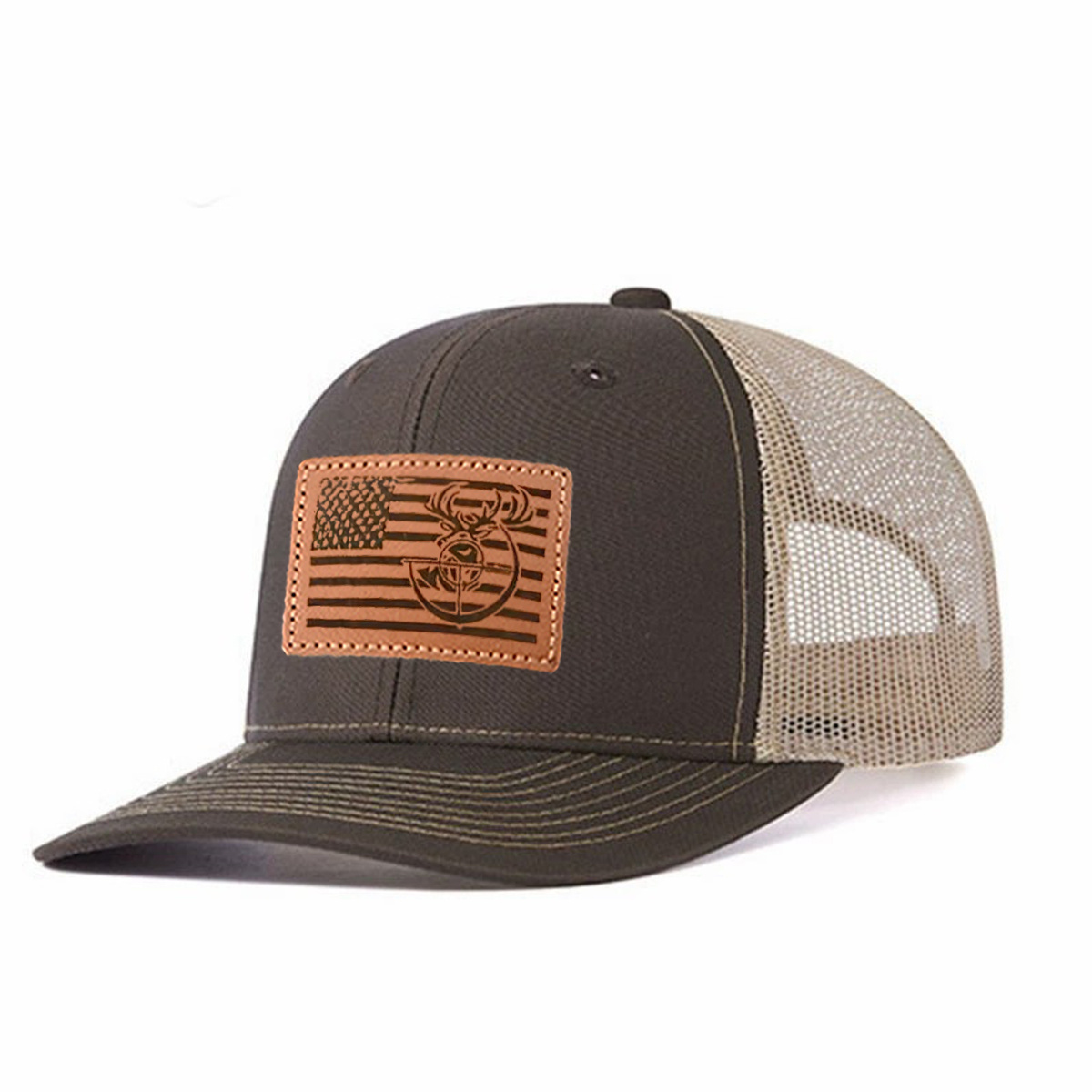 Antler And Bow Leather Patch Trucker Hat product details