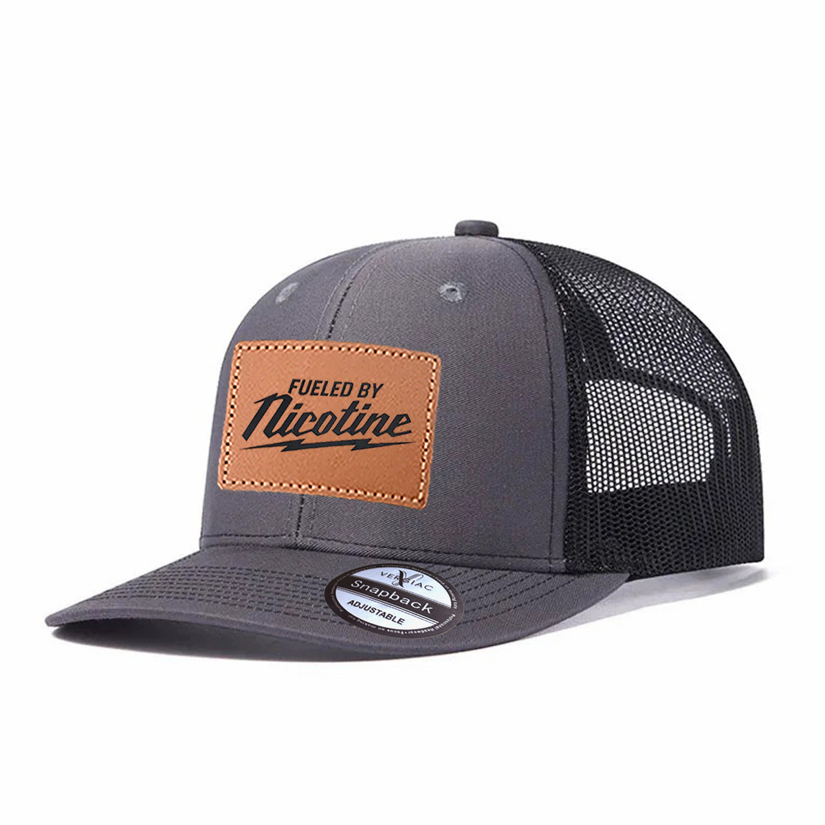 Men Fueled By Good Vibes Leather Patch Trucker Hat product details
