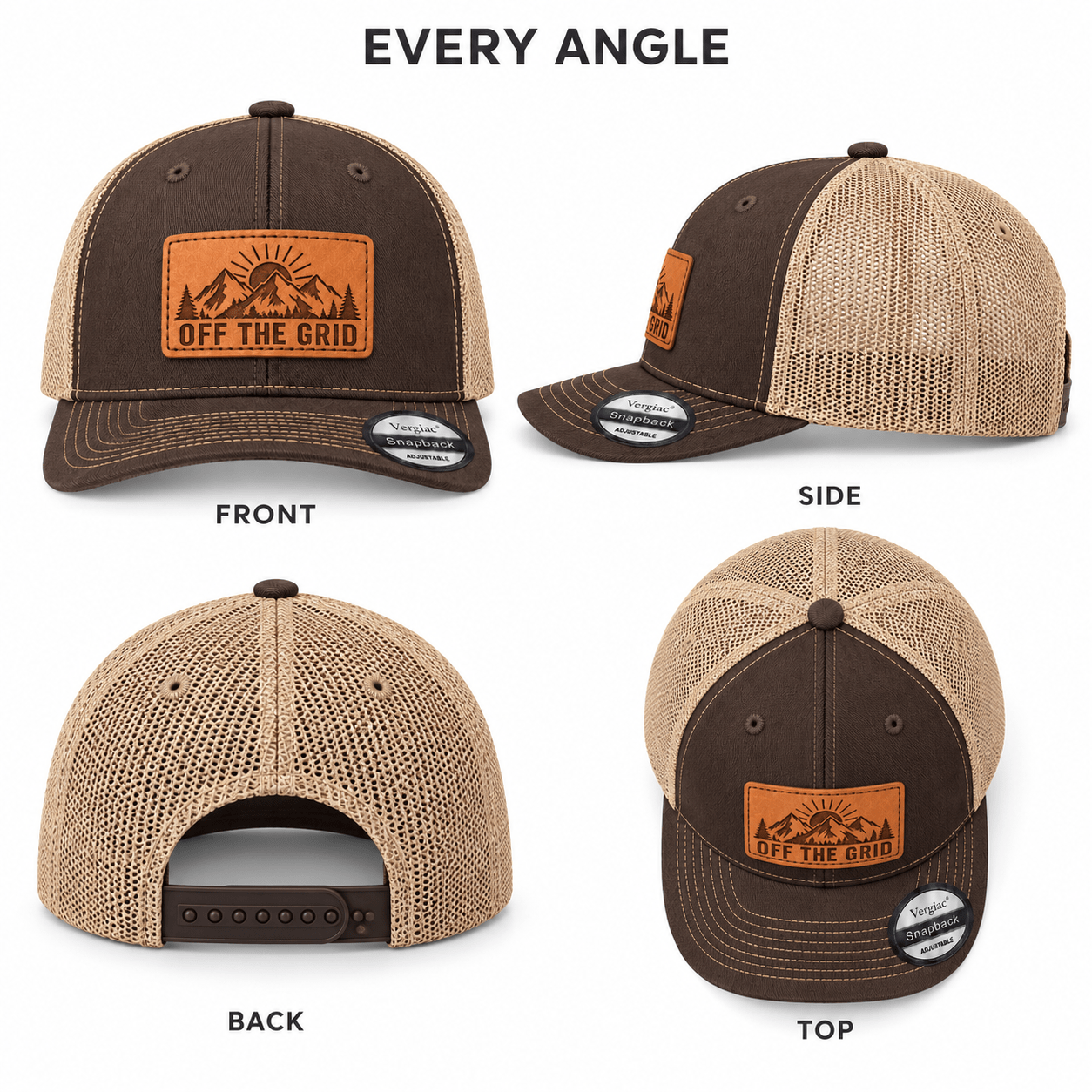 Off the Grid Leather Patch Trucker Hat product details
