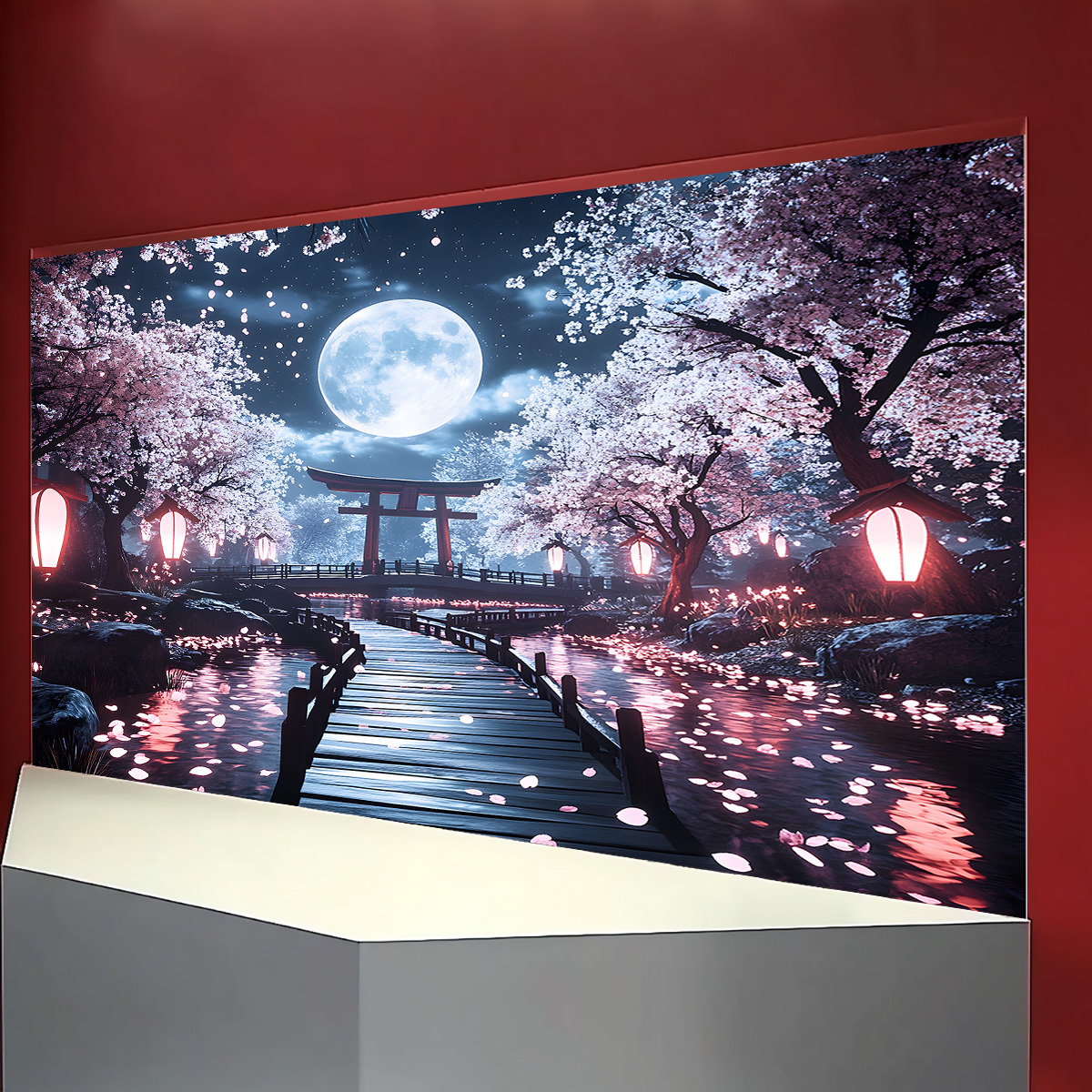 2D Flat, 1pc Quiet Cherry Blossom Garden Under Moonlight Tapestry Wall Hanging Room Bedroom Dormitory Decoration_voghion.com