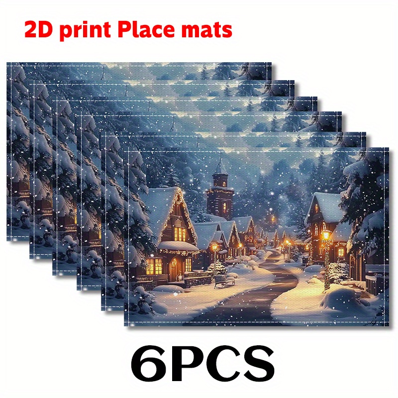 2er-/4er-/6er-Set Tischsets „Weihnachtsstadt“ (2D-Druck), verschneite Nachtlandschaft, 29,97 x 44,96 cm – Hübsche Tischdekoration für festliche Anlässe, elegante Wohnaccessoires_voghion.com