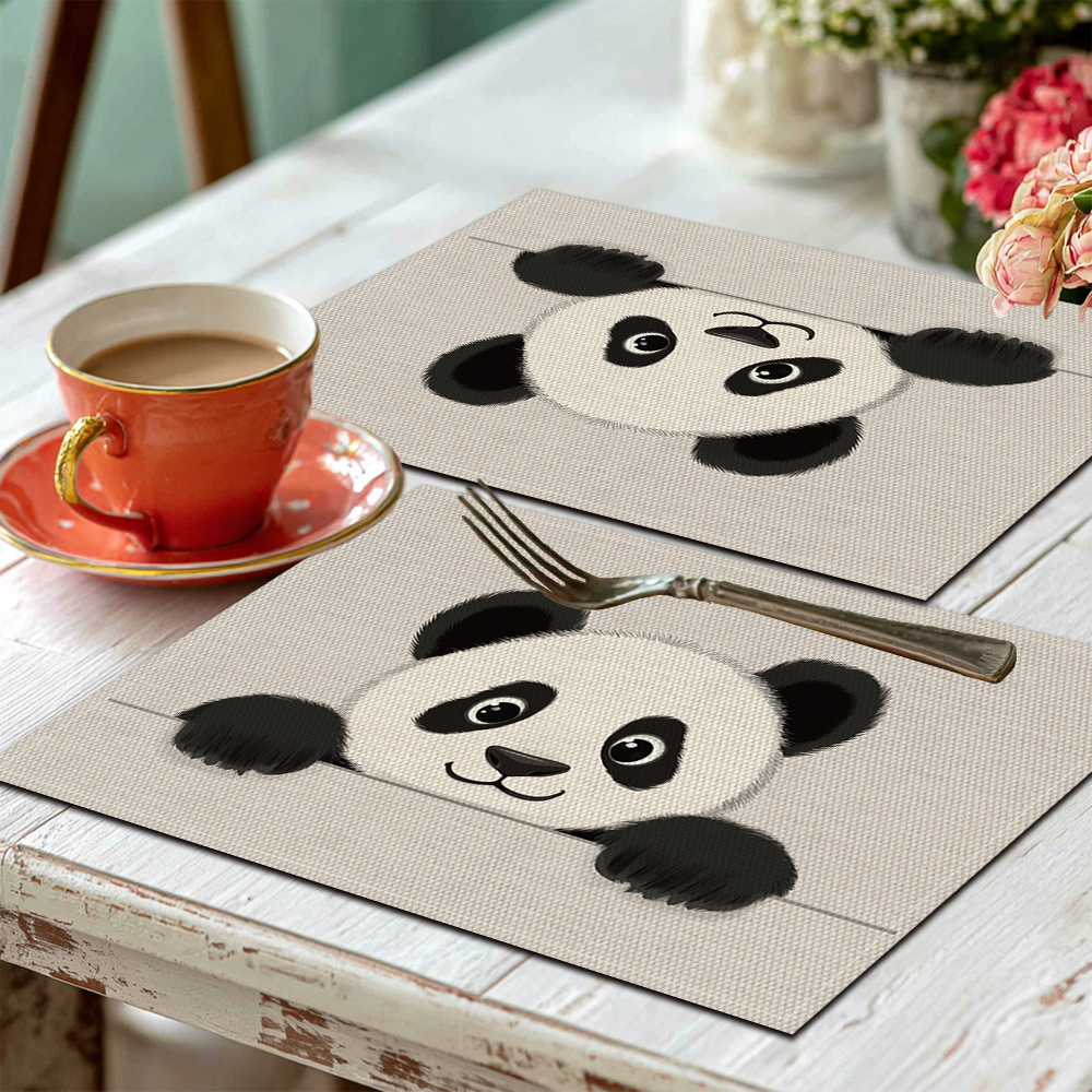 1pc/4pcs/6pcs A Cute Panda Peeking Over Patterned Printed 30Cm 45Cm Placemats Suitable For Festival Dining Creating A Festive Atmosphere_voghion.com