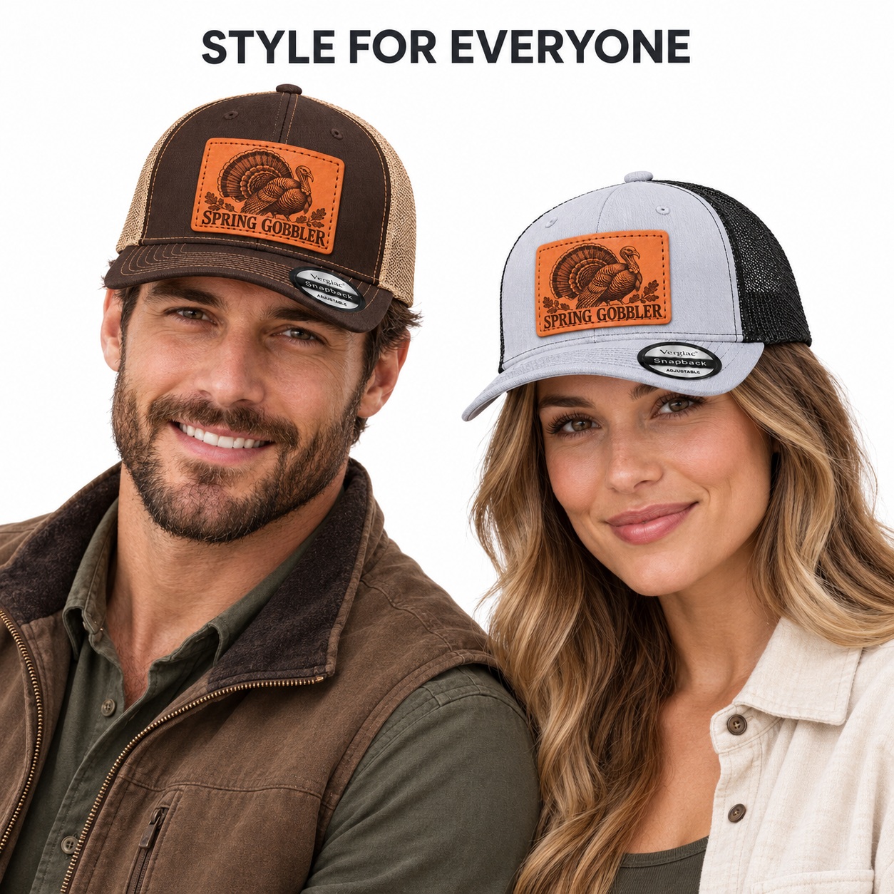 Spring Gobbler Leather Patch Trucker Hat product details