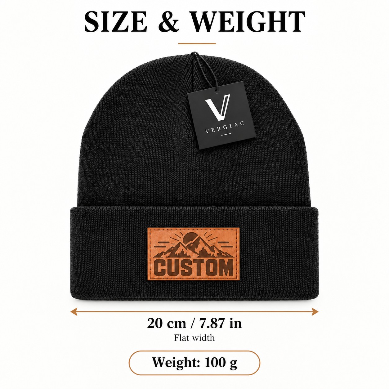 Custom Leather Patch Knit Beanies (4-Pack) product details