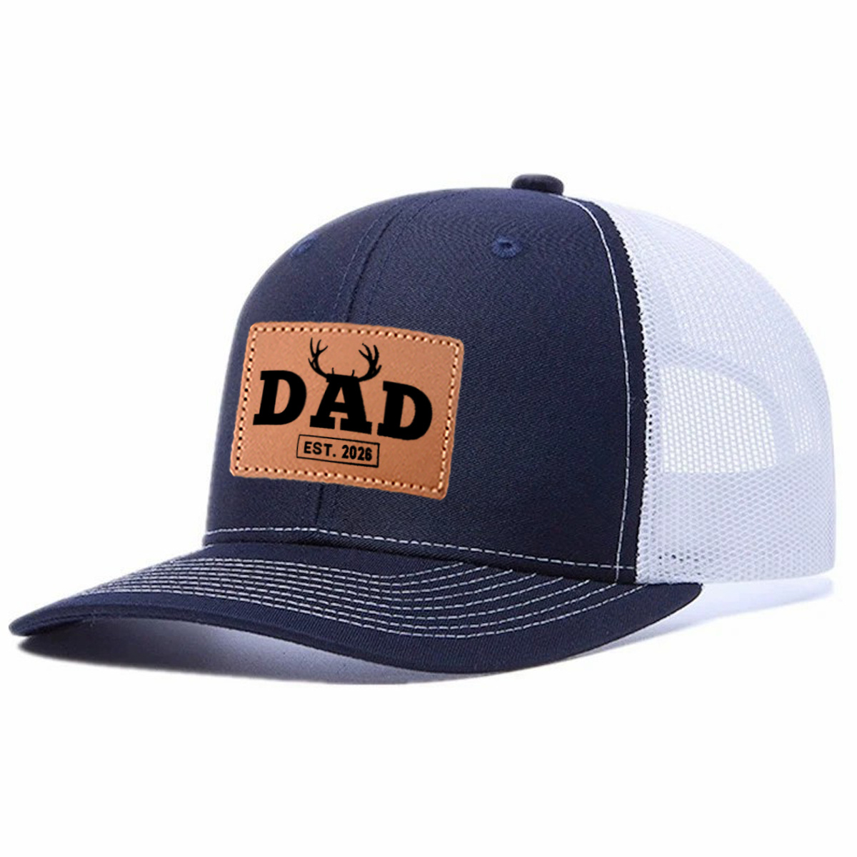 Dad Est. 2026 Leather Patch Trucker Hat product details