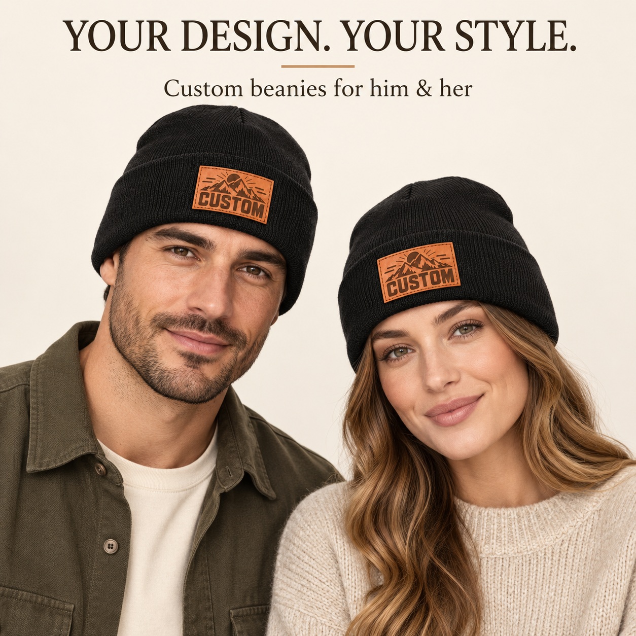 Custom Leather Patch Knit Beanies (8-Pack) product details