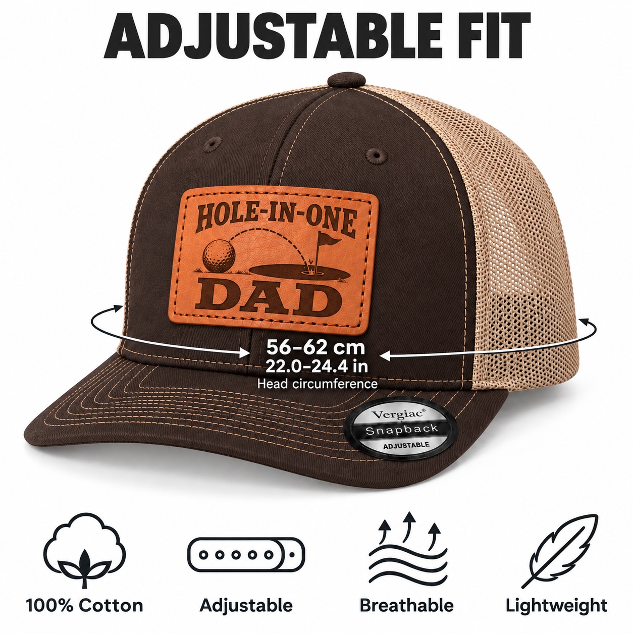 Hole-in-one Dad Golf Hole And Flag Graphic Leather Patch Trucker Hat product details