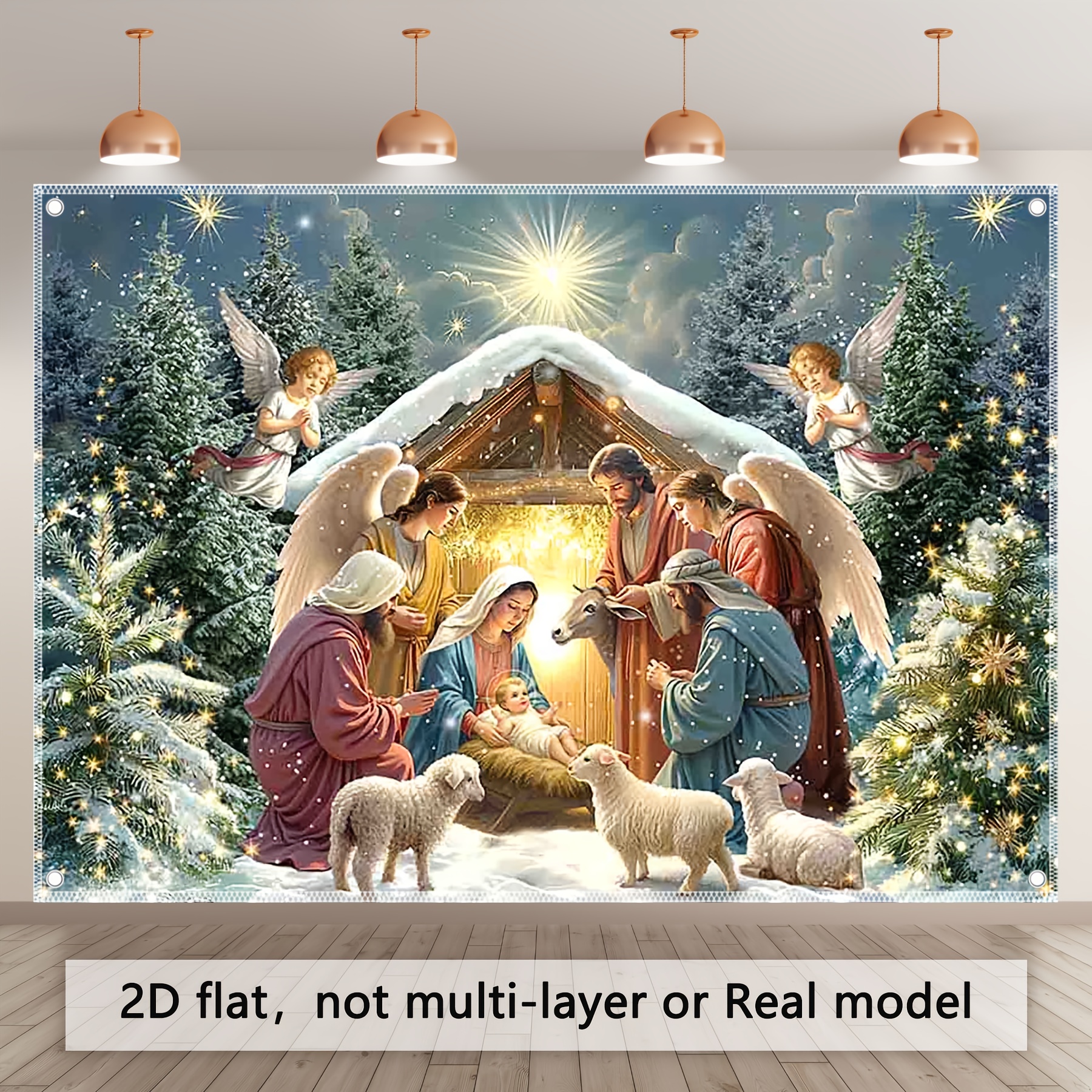 1pc Large Nativity Scene Backdrop Tapestry - Multi-SizeDurable Christmas Wall Hanging With Mary, Jesus, Angels & Shepherds - /Outdoor Nativity Play_voghion.com