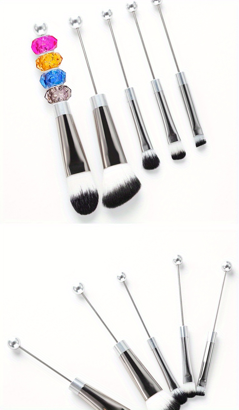 5pcs Beadable Makeup Brushes Unique Brushes Silicone Beads DIY Makeup Cosmetic Brushes Beaded Brushes Kit For DIY