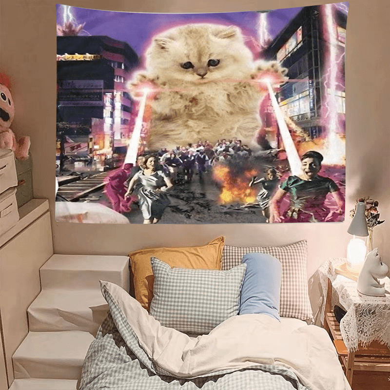 Enchanting Giant Cat Tapestry - 93.98x71.12cm Polyester Wall Hanging For Living Room, Bedroom, Dorm Decor | Includes Free Accessories_voghion.com