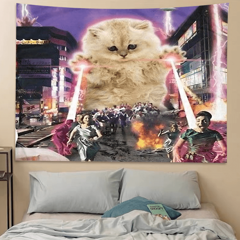 Enchanting Giant Cat Tapestry - 93.98x71.12cm Polyester Wall Hanging For Living Room, Bedroom, Dorm Decor | Includes Free Accessories_voghion.com