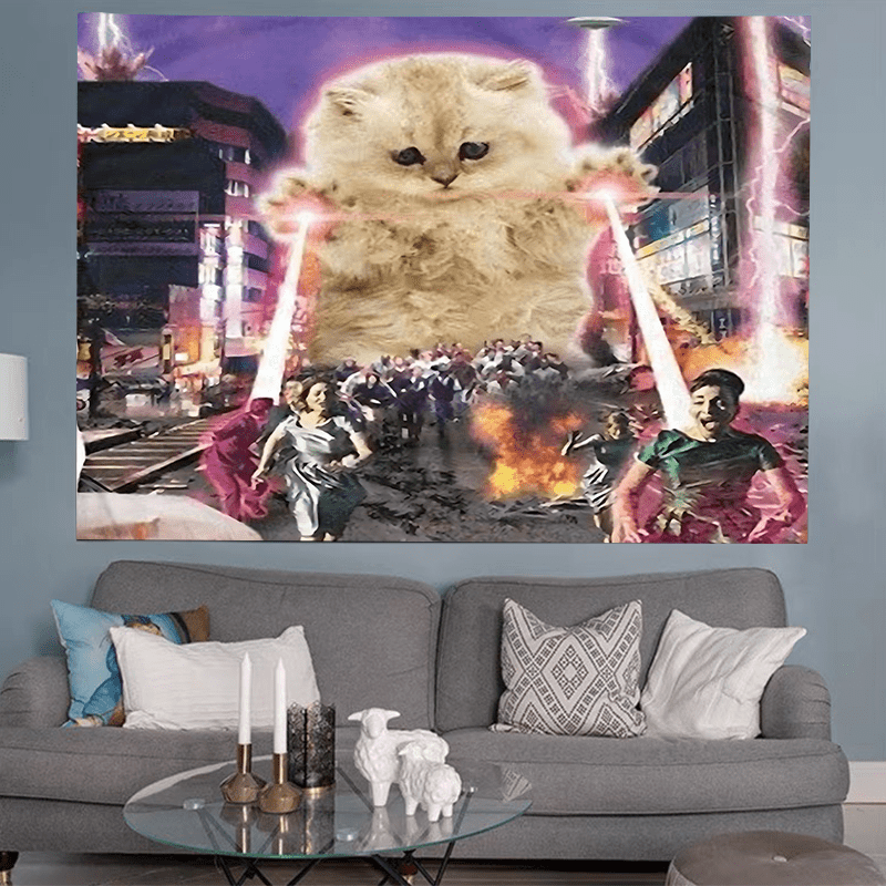 Enchanting Giant Cat Tapestry - 93.98x71.12cm Polyester Wall Hanging For Living Room, Bedroom, Dorm Decor | Includes Free Accessories_voghion.com