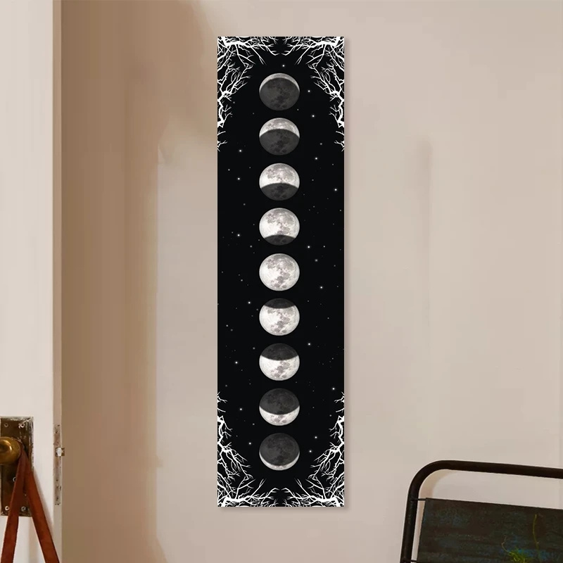 1pc Moon Phase Tapestry Black And White Starry Sky Wall Hanging Moon Throw Blanket Home Decor Wall Hanging Bohemian Wall Cloth Mural_voghion.com