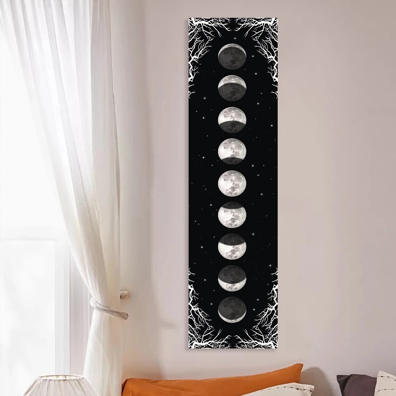 1pc Moon Phase Tapestry Black And White Starry Sky Wall Hanging Moon Throw Blanket Home Decor Wall Hanging Bohemian Wall Cloth Mural_voghion.com