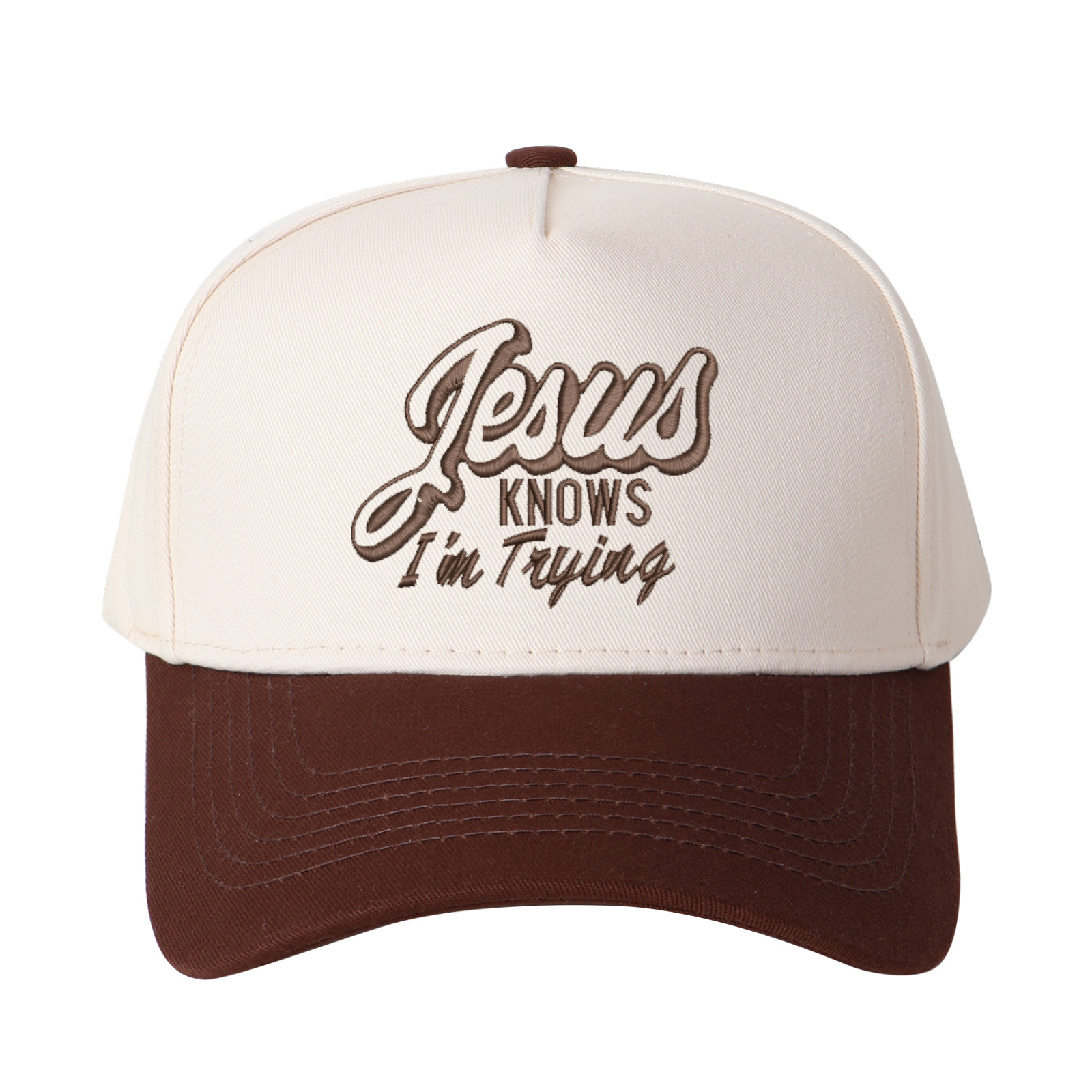 Jesus Knows I'm Trying Embroidered Trucker Hat product details