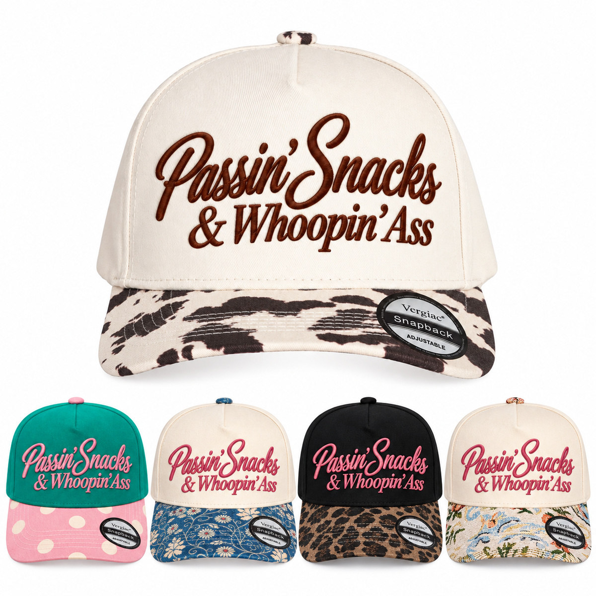 Passin Snacks & Whoopin Ass Novelty 5-Panel Trucker Hat product details