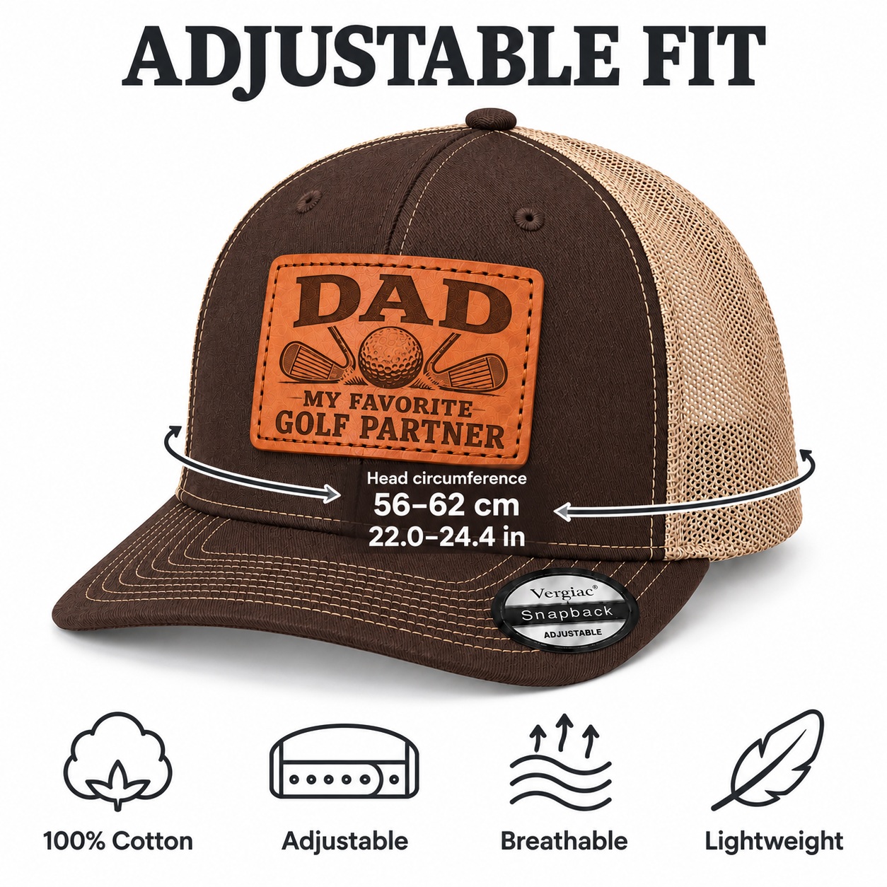 Dad My Favorite Golf Partner Golf Club Graphic Leather Patch Trucker Hat product details