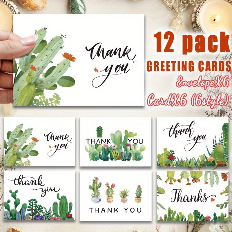 A Set Of 12 Cactus-themed Greeting Cards Conveys Gratitude, Encouragement, And Blessings, Suitable For Various_voghion.com