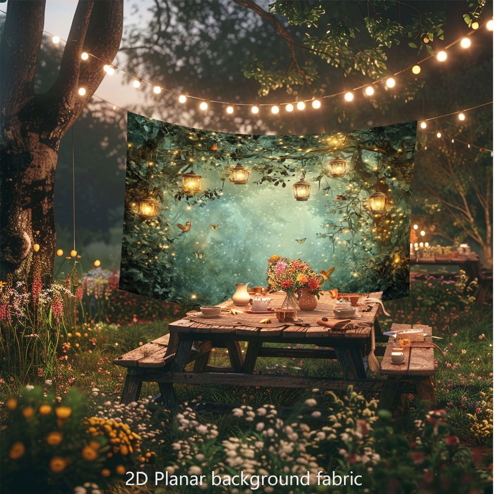 2D Flat Banner 1pc Magic Forest Night Scene Luminous Tapestry Bird Decoration Self Adhesive No Power Needed Easy Hang For All Seasons Indoor Outdoor_voghion.com