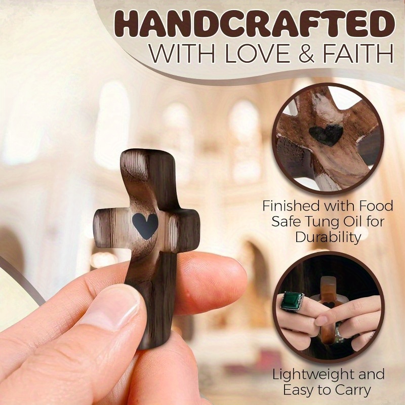 20pcs Walnut Wood Thumb Crosses Wooden Handheld Church Easter