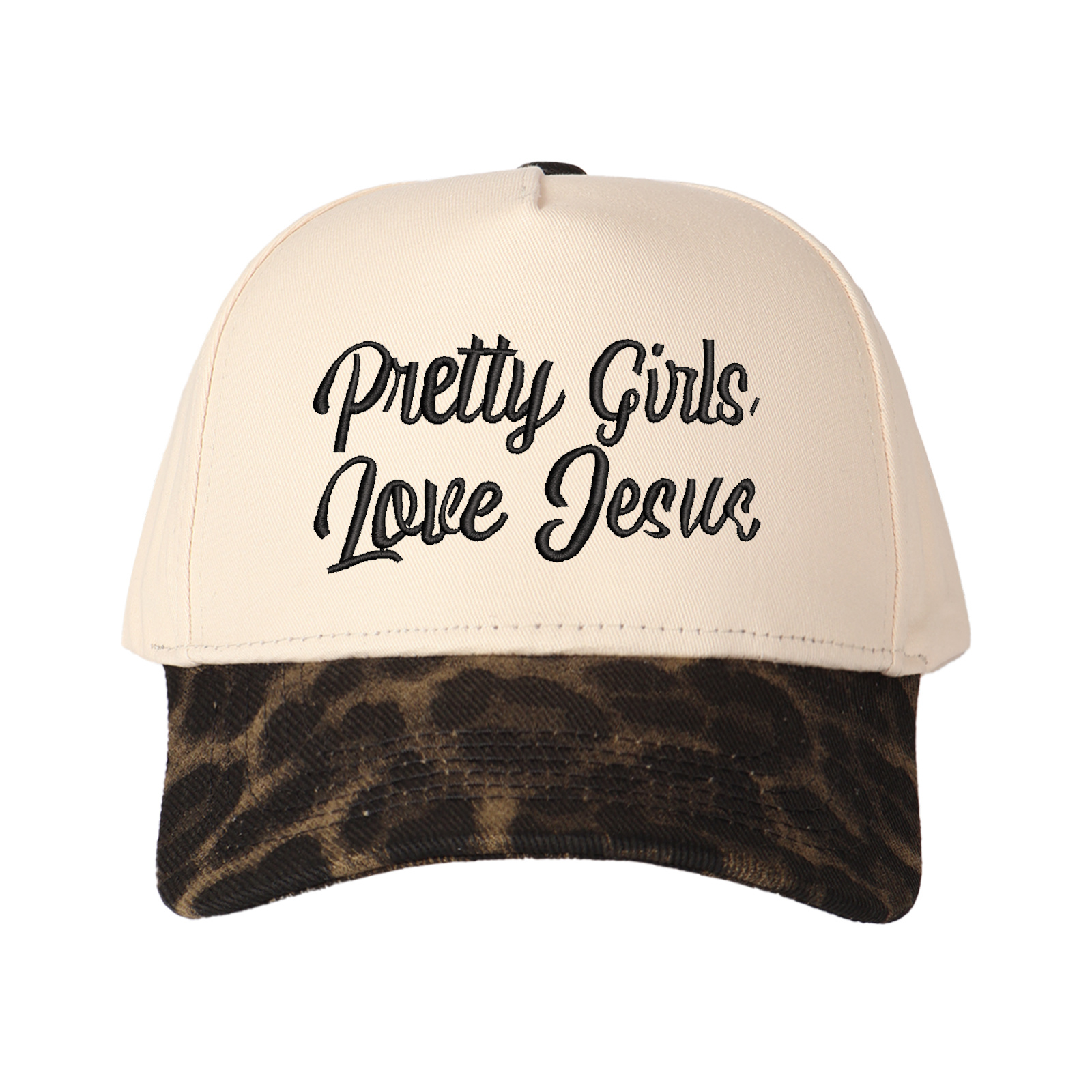 Pretty Girls Love Jesus Embroidered Trucker Hat product details
