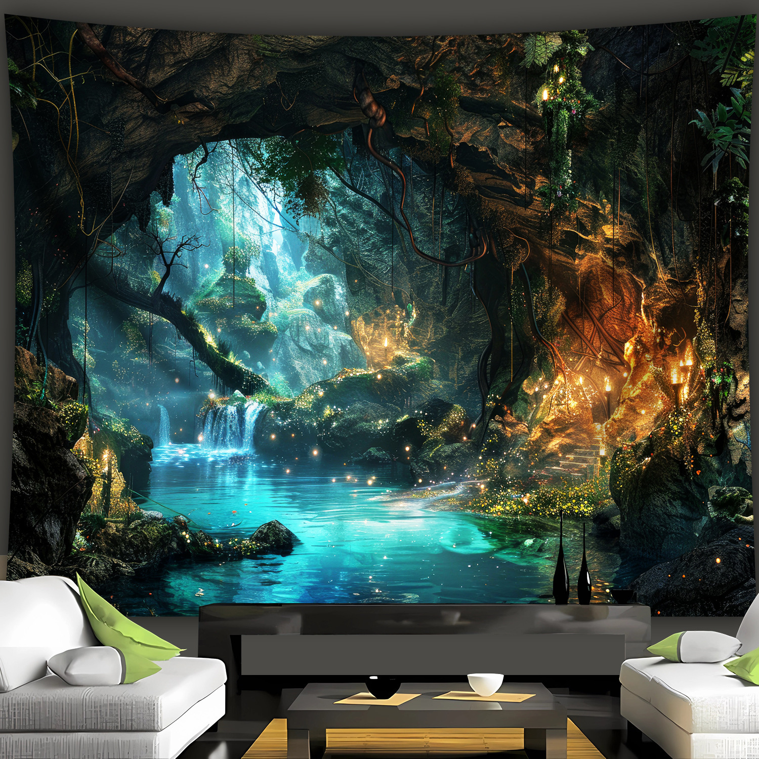 1pc Extra Large Fantasy Tree Cave Landscape Plants Tapestry Aesthetic Digital Printing Polyester Wall Decor For Living Room Bedroom Party With_voghion.com