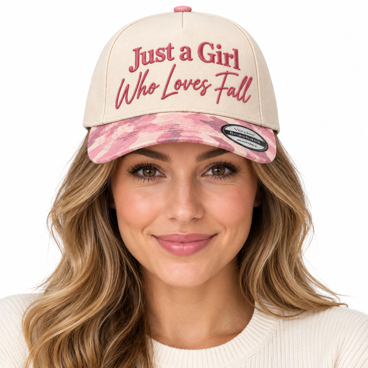 Just A Girl Who Loves Fall Fall-themed 5-Panel Trucker Hat product details