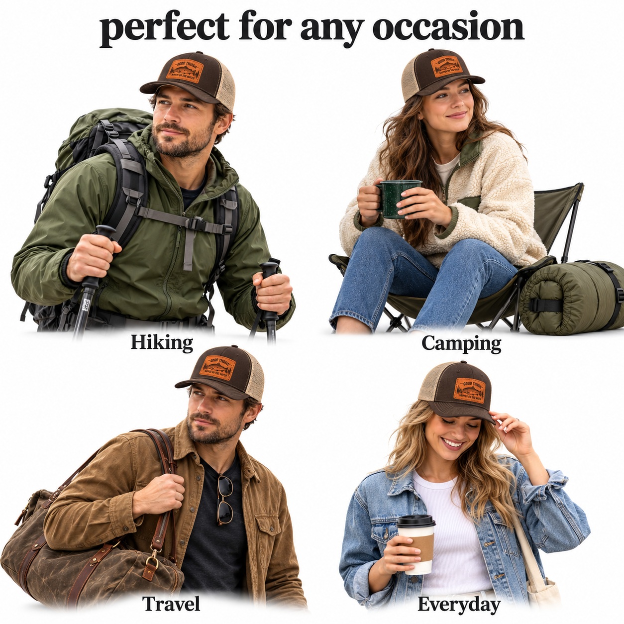 Good Things Happen on the Water Leather Patch Hat product details