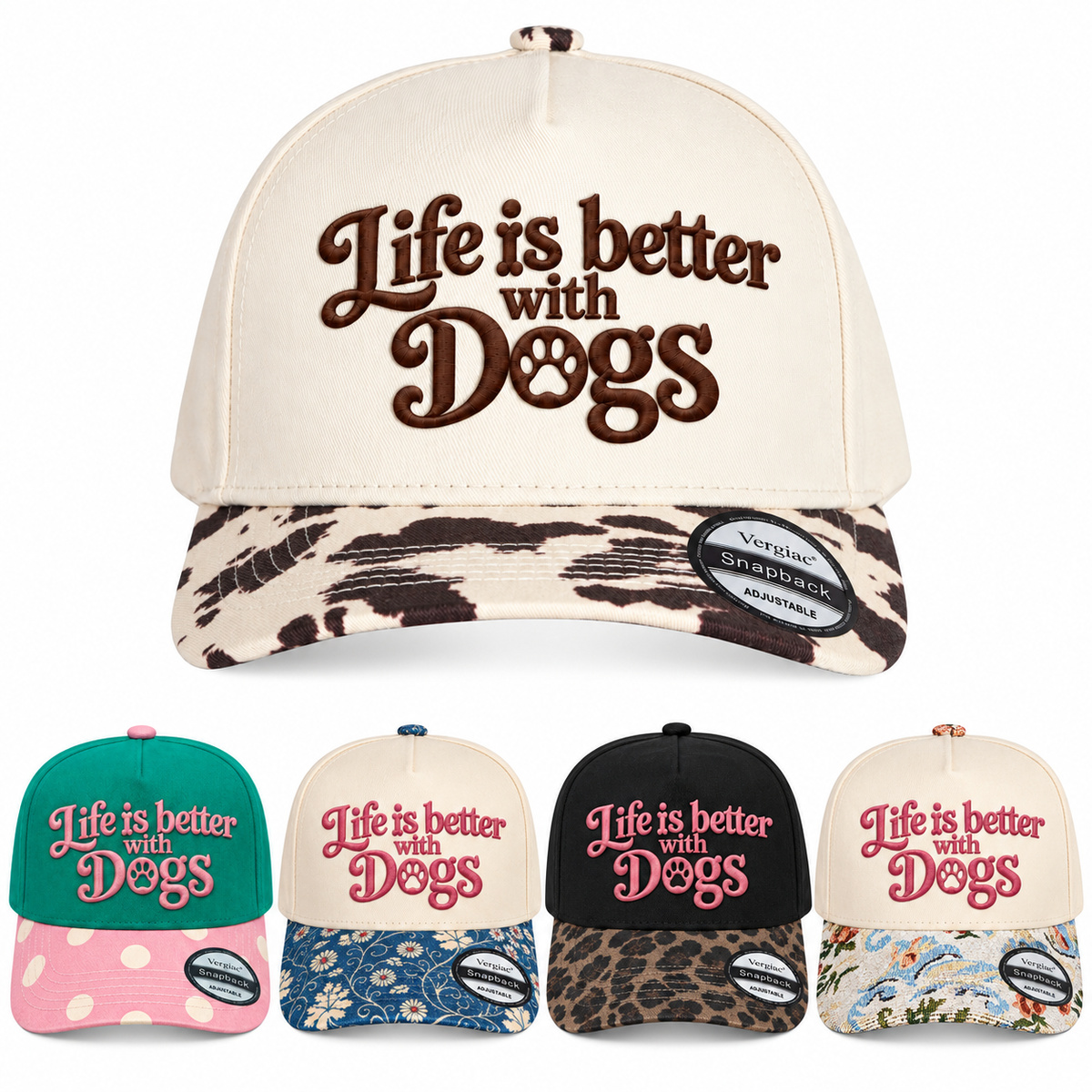 Life Is Better with Dogs 5-Panel Trucker Hat product details