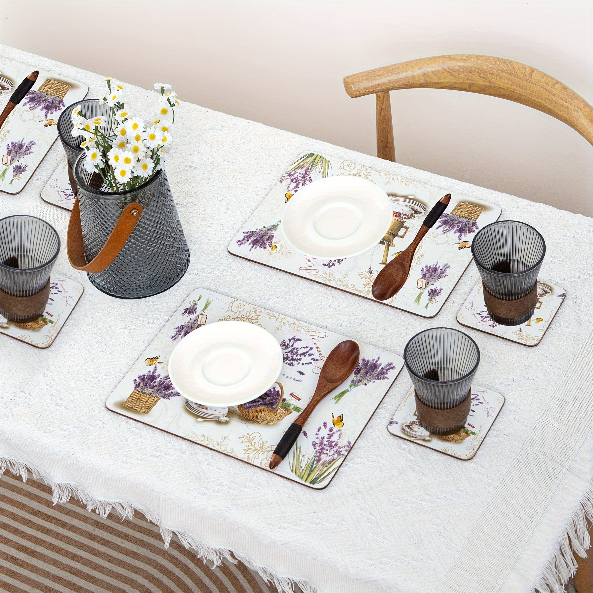 4 Untersetzer + 4 Platzsets, Tischdekoration, langlebig und hitzebeständig, ideal für Feiertage und Partys, perfektes Geschenk_voghion.com