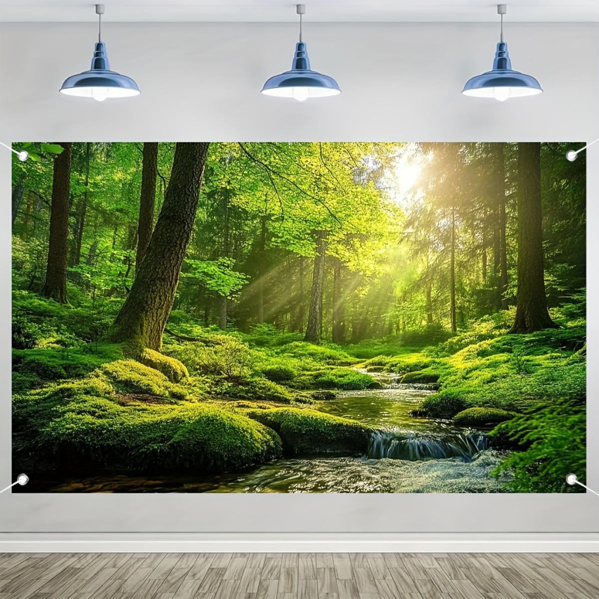 1pc Large 2D Flat Forest Valley Tapestry Wall Hanging Realistic Woodland Mural Durable Indoor Outdoor Nature Backdrop For Weddings Parties Decor_voghion.com