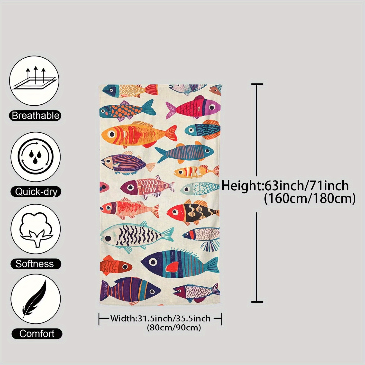 1 toalla de playa con estampado de peces vibrantes, suave, ligera, resistente a la arena, de microfibra ultra absorbente, ideal para viajes, natación, surf, yoga, camping y playa._voghion.com