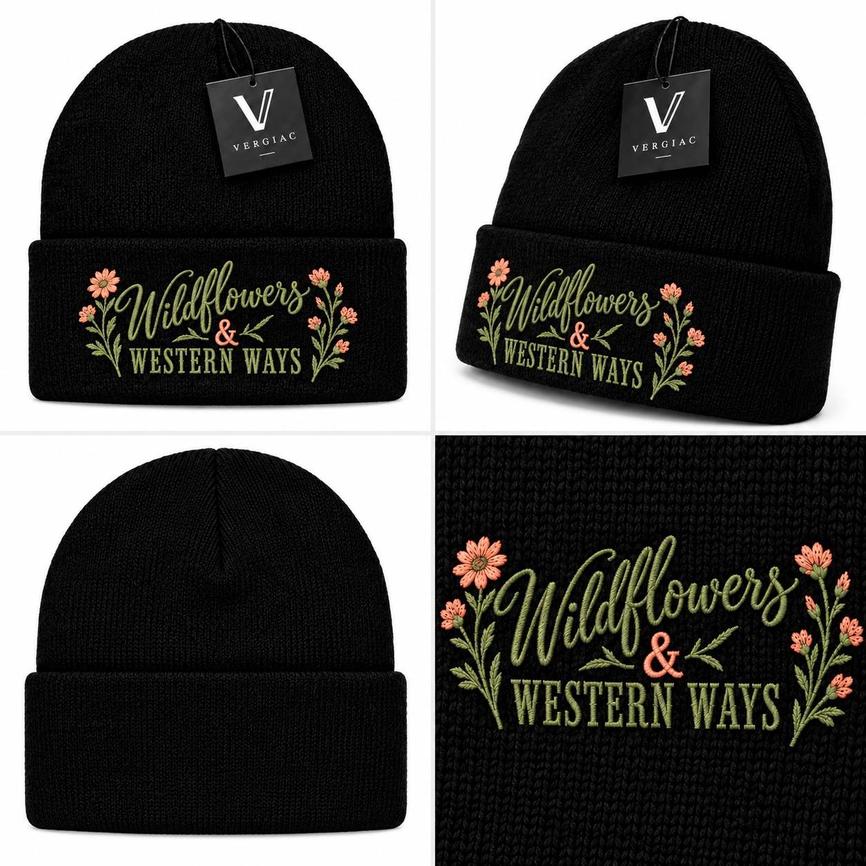 Wildflowers & Western Ways Embroidered Knit Beanie product details