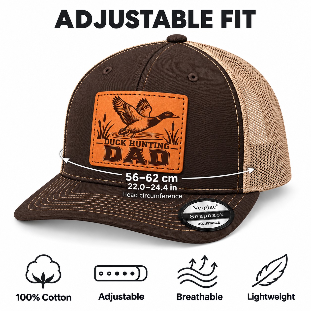 Duck Hunting Dad Leather Patch Trucker Hat product details