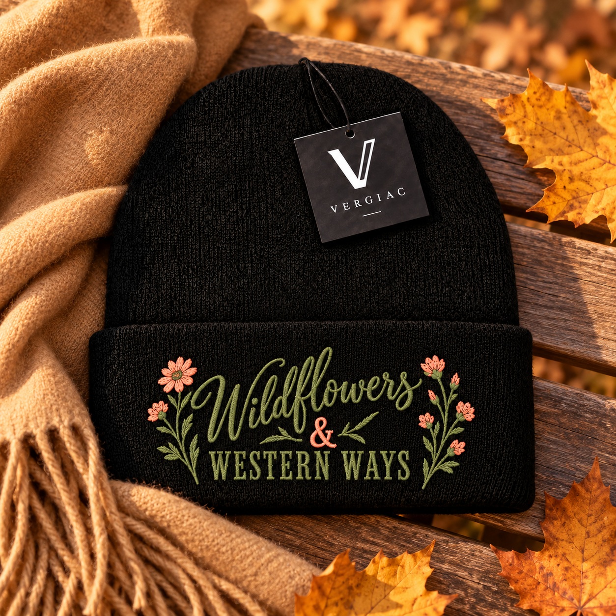 Wildflowers & Western Ways Embroidered Knit Beanie product details