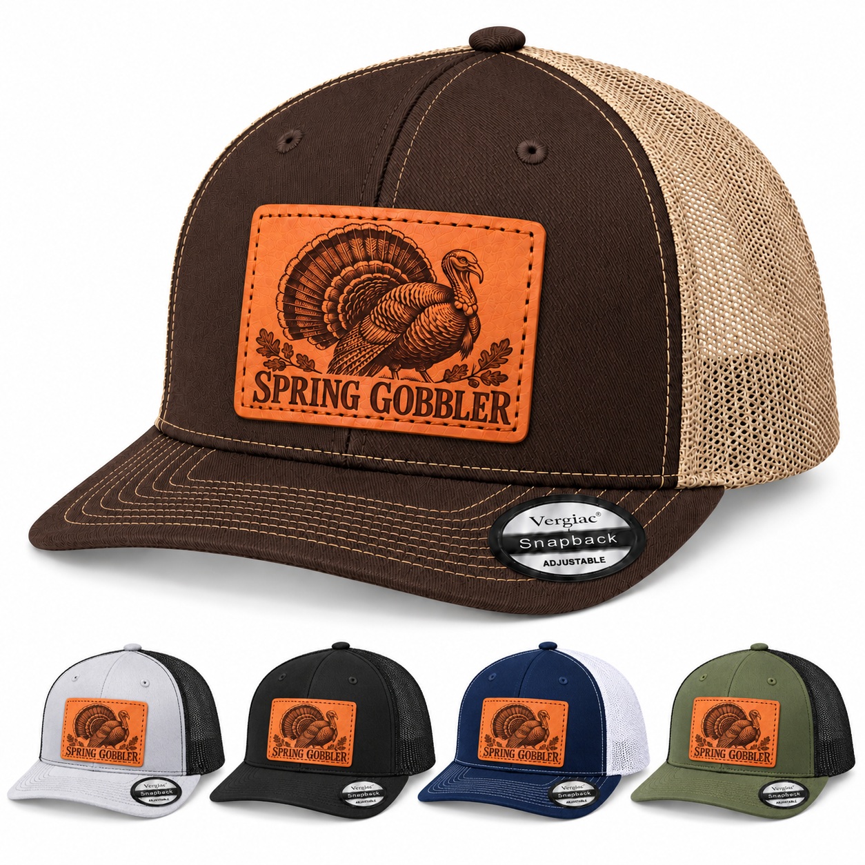 Spring Gobbler Leather Patch Trucker Hat product details